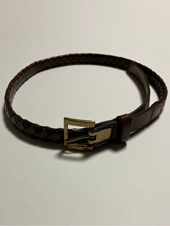 Lauren Ralph Lauren Accessories - Lauren Ralph Lauren Brown Braided Leather Skinny Belt Brass Buckle Size Medium